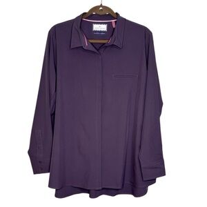 Modern Ambition Women’s XL Purple Button-Up Shirt Recycled Fabric Hidden Buttons